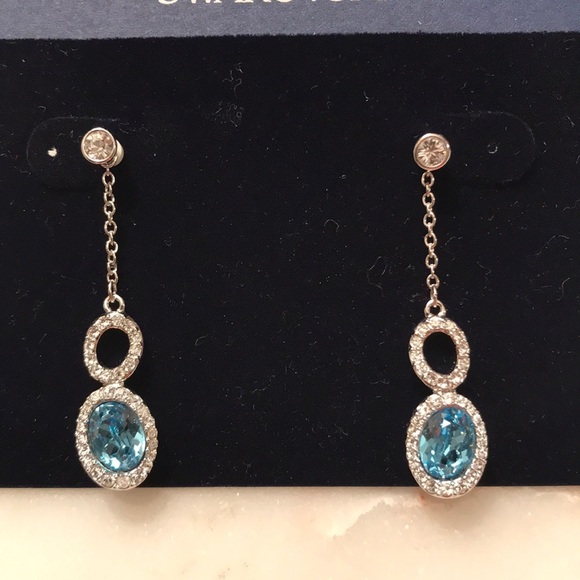 NWT Swarovski Topaz Diamond Silver Drop Earrings - Picture 3 of 5
